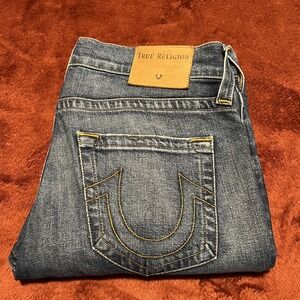 True Religion Jeans Mens 33 Blue Rocco Relaxed Skinny Denim Medium Wash Faded
